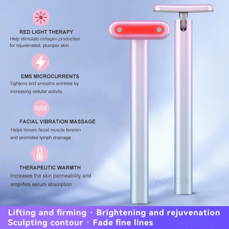 New 4 in 1 Facial Wand LED Red Light Therapy Facial Massage Tool EMS Face Massager Machine Skin Care Beauty Device for Face Neck