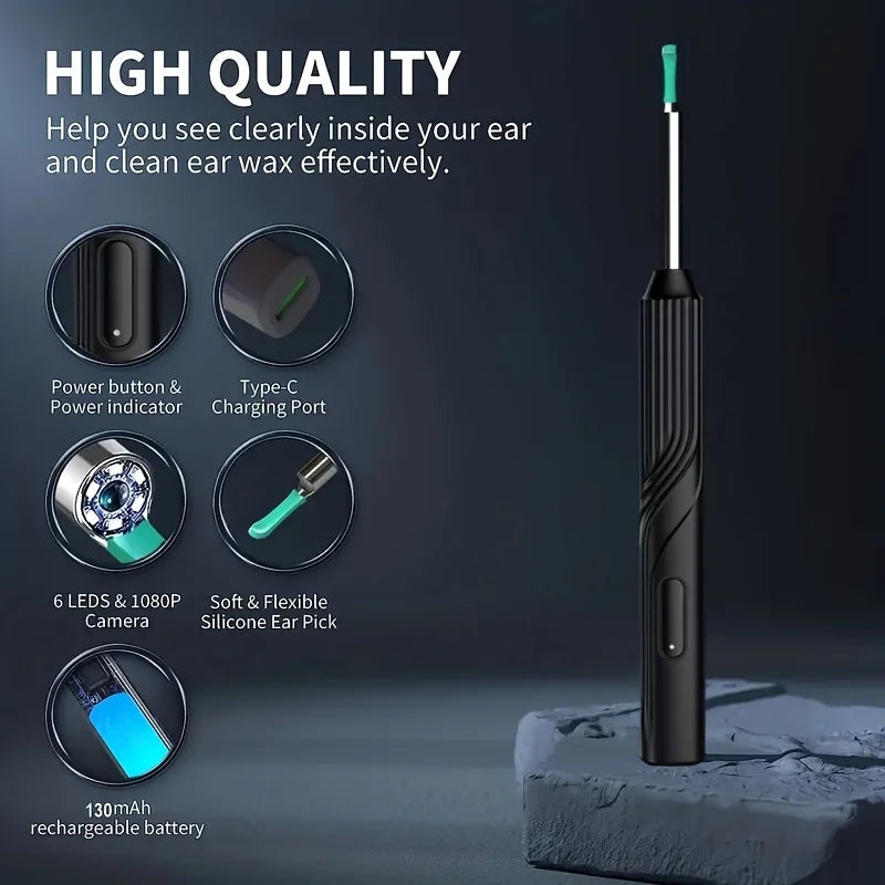 Smart Visual Ear Cleaner 1296P Ear Sticks Otoscope USB C Charging Endoscope Wax Removal Tool Earpick Mini Camera Health Care Set