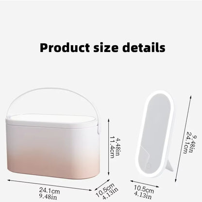 Makeup Storage Box with LED Light Mirror Portable Travel Makeup Cosmetics Storage Box Touch Light Storage Organizer